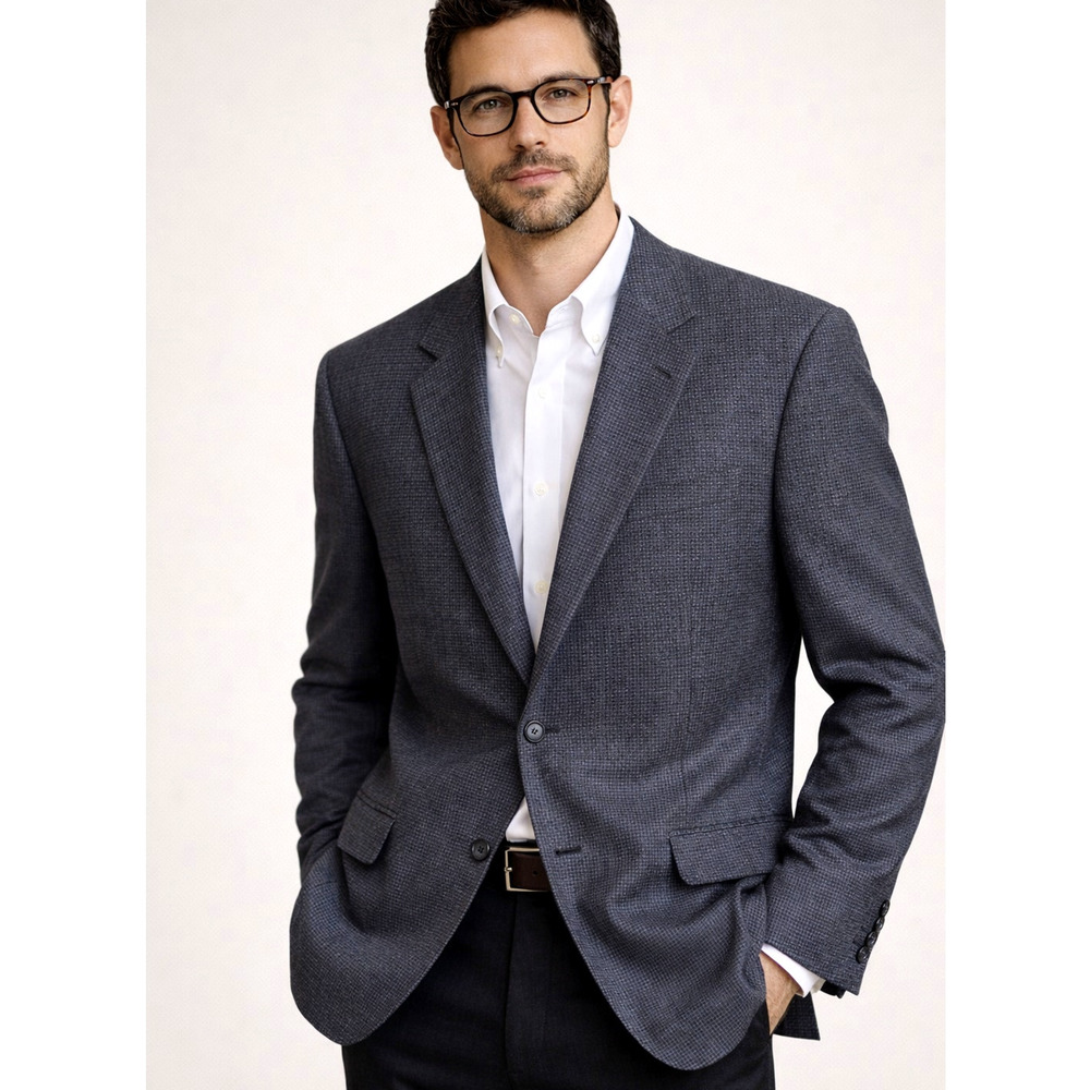 Huckberry Vintage 48R Plaid $450 Wool Blazer 2 Button Jacket Blue Gray Checked